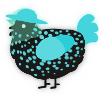 A sable and aqua chicken with a speckle pattern