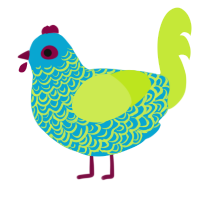 A cerulean and lime chicken with a double-lace pattern