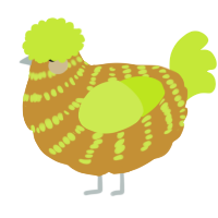 A gold and lime chicken with a bar pattern