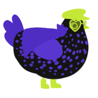 A black and indigo chicken with a speckle pattern