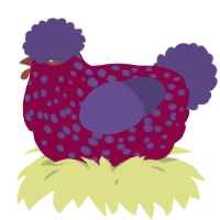 A maroon and overcast chicken with a speckle pattern