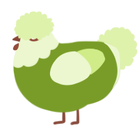 A chartreuse and apple chicken with a head pattern