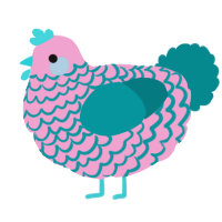 A pink and teal chicken with a lace pattern