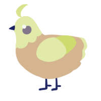 A beige and lemon chicken with a head pattern