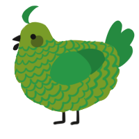 A chartreuse and viridian chicken with a lace pattern