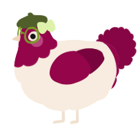 A cream and maroon chicken with a head pattern