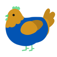 A ultramarine and ochre chicken with a head pattern