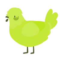 A lime chicken with a head pattern