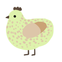 A apple and beige chicken with a speckle pattern