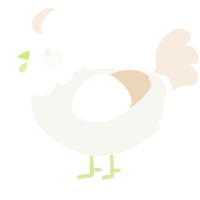 A white and cream chicken with a head pattern