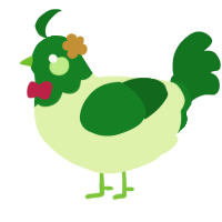 A apple and leaf chicken with a head pattern