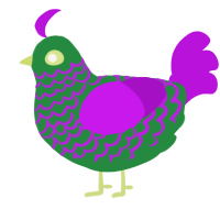 A viridian and amethyst chicken with a lace pattern