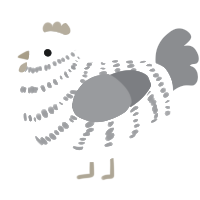 A cream and grey chicken with a bar pattern