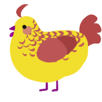 A yellow and red chicken with a half-lace pattern