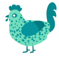 A mint and teal chicken with a speckle pattern