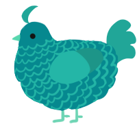 A teal and turquoise chicken with a lace pattern