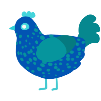 A ultramarine and teal chicken with a speckle pattern