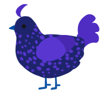 A navy and indigo chicken with a speckle pattern