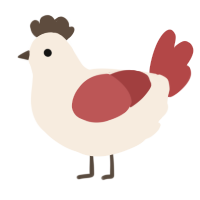 A cream and red chicken