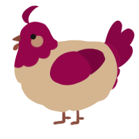 A beige and maroon chicken with a head pattern