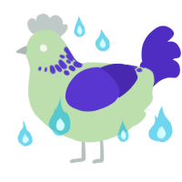 A gluppy and indigo chicken with a neck-speckle pattern