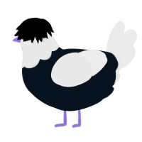 A cream and black chicken with a head pattern