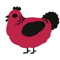 A crimson and black chicken with a neck-band pattern