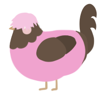 A pink and bark chicken with a head pattern
