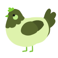 A apple and olive chicken with a head pattern