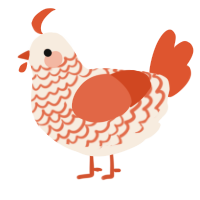 A cream and vermilion chicken with a lace pattern