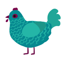 A teal and turquoise chicken with a lace pattern