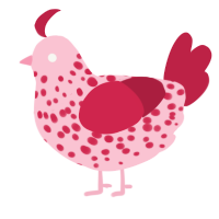 A rose and crimson chicken with a speckle pattern