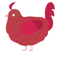 A red and crimson chicken with a lace pattern