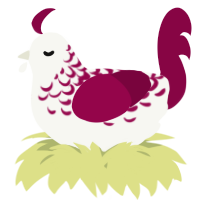 A white and maroon chicken with a half-lace pattern