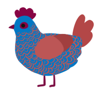 A sapphire and red chicken with a double-lace pattern
