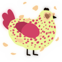 A gluppy and fuchsia chicken with a speckle pattern