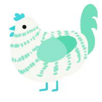 A white and mint chicken with a bar pattern
