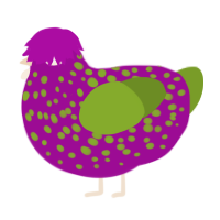 A plum and chartreuse chicken with a speckle pattern
