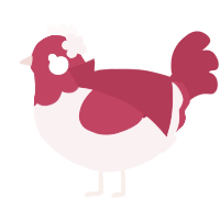 A pink and maroon chicken with a head pattern