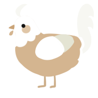 A beige and white chicken with a head pattern