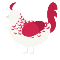A white and crimson chicken with a half-lace pattern