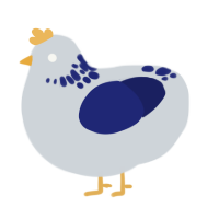 A mist and navy chicken with a neck-speckle pattern