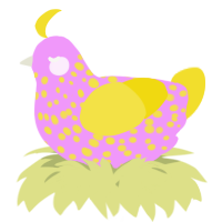 A lavender and yellow chicken with a speckle pattern