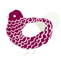 A maroon and white chicken with a lace pattern