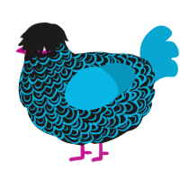 A sable and cerulean chicken with a double-lace pattern