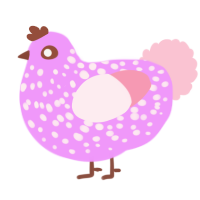 A lavender and rose chicken with a speckle pattern