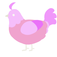 A pink and lavender chicken with a head pattern