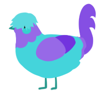 A aqua and blurple chicken with a head pattern