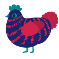 A navy and crimson chicken with a bar pattern