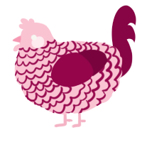 A rose and maroon chicken with a lace pattern